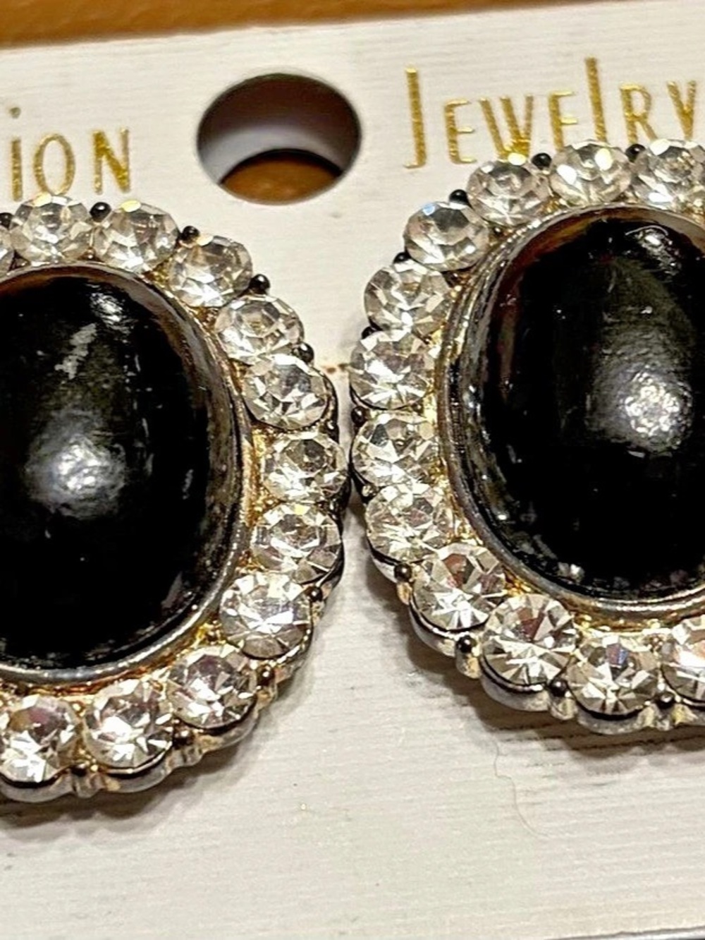 Black Oval Rhinestone Earrings NWT